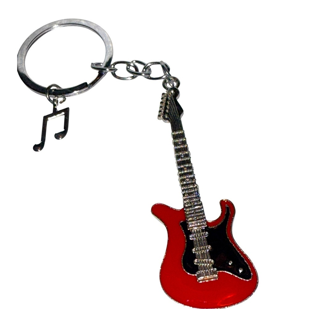 Red Guitar Keychain with Musical Note Charm